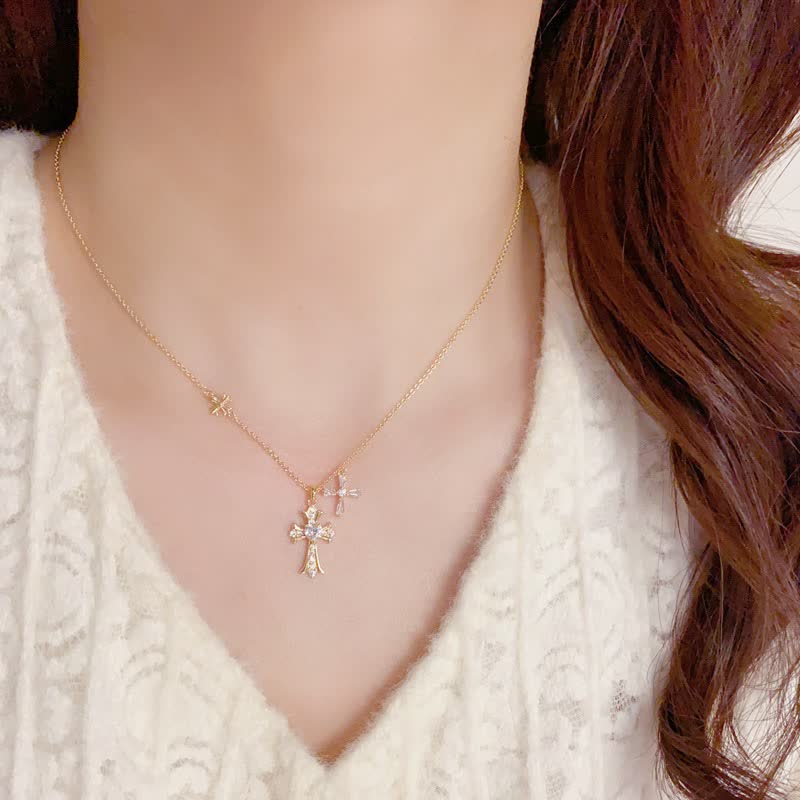 Chrome Hearts Silver Cross Pendant Necklace with Small Cross Charm
